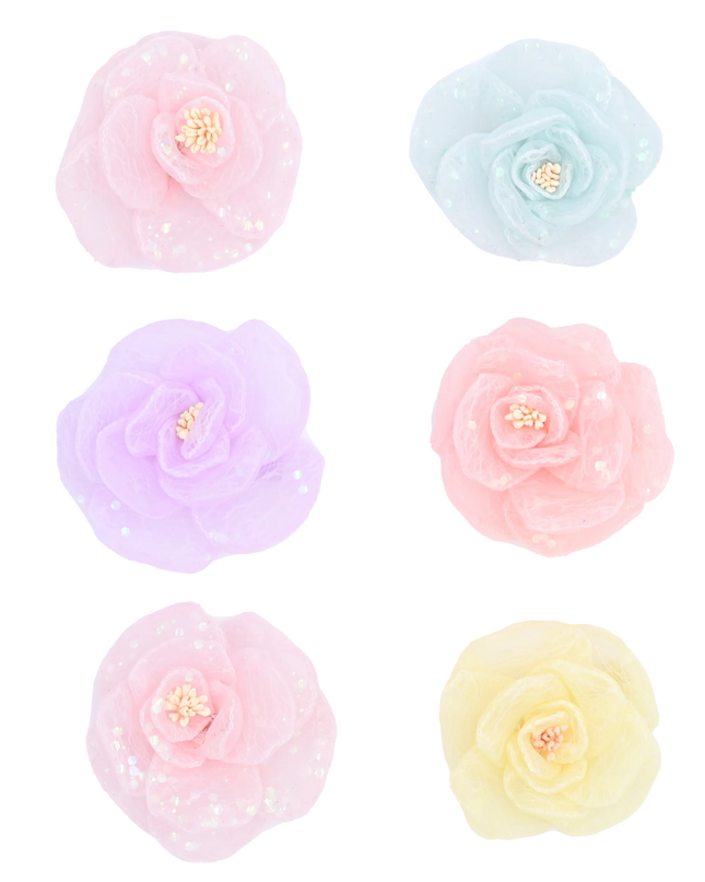 Multicolor Shimmering Rose Hairclip Set
