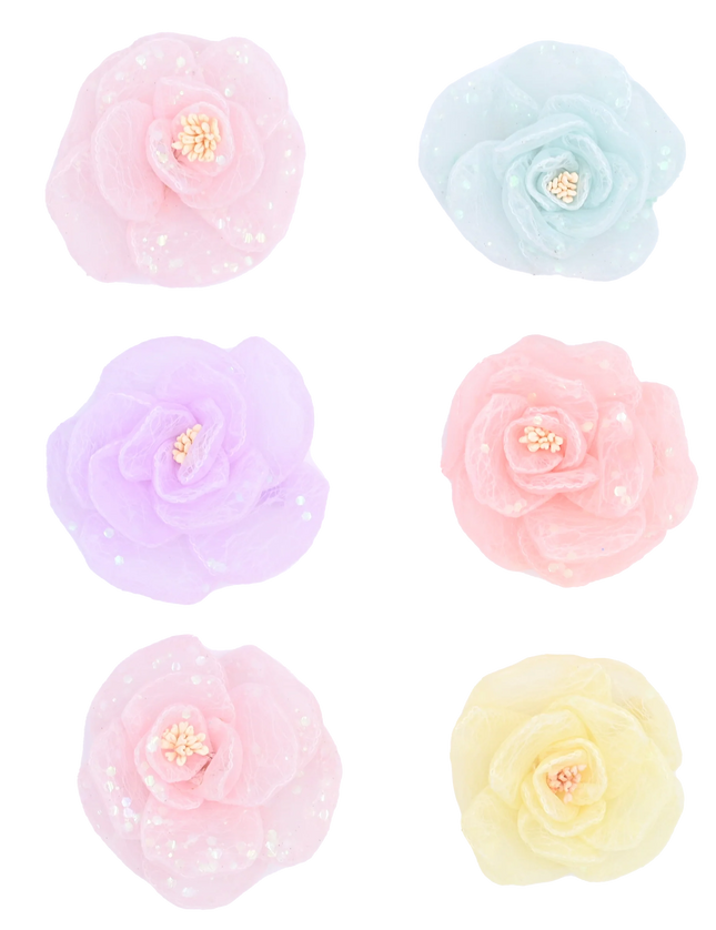 Multicolor Shimmering Rose Hairclip Set