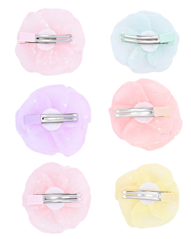 Multicolor Shimmering Rose Hairclip Set