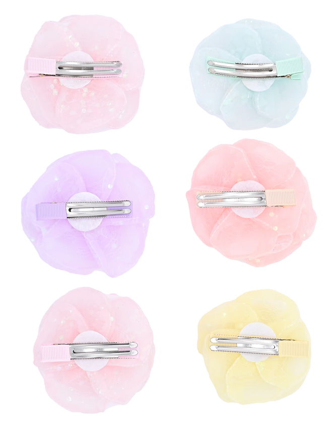Multicolor Shimmering Rose Hairclip Set