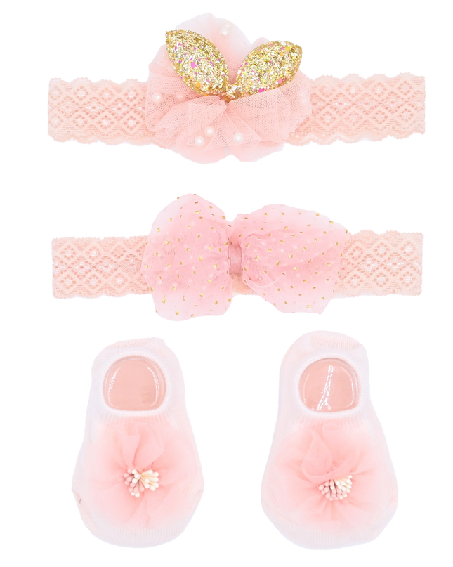 Pink Flower Bow Gold Accent Gift Set