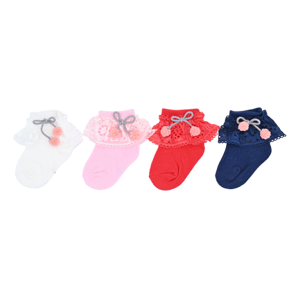 Laced Pom Pom Socks Set