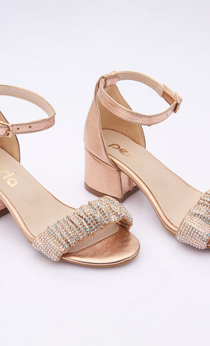 Rose Gold Scrunch Rhinestone Heels