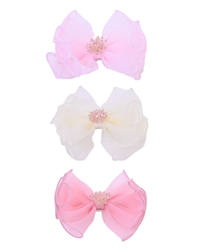 Multicolor Crystal Flower Bow Hairclip Set