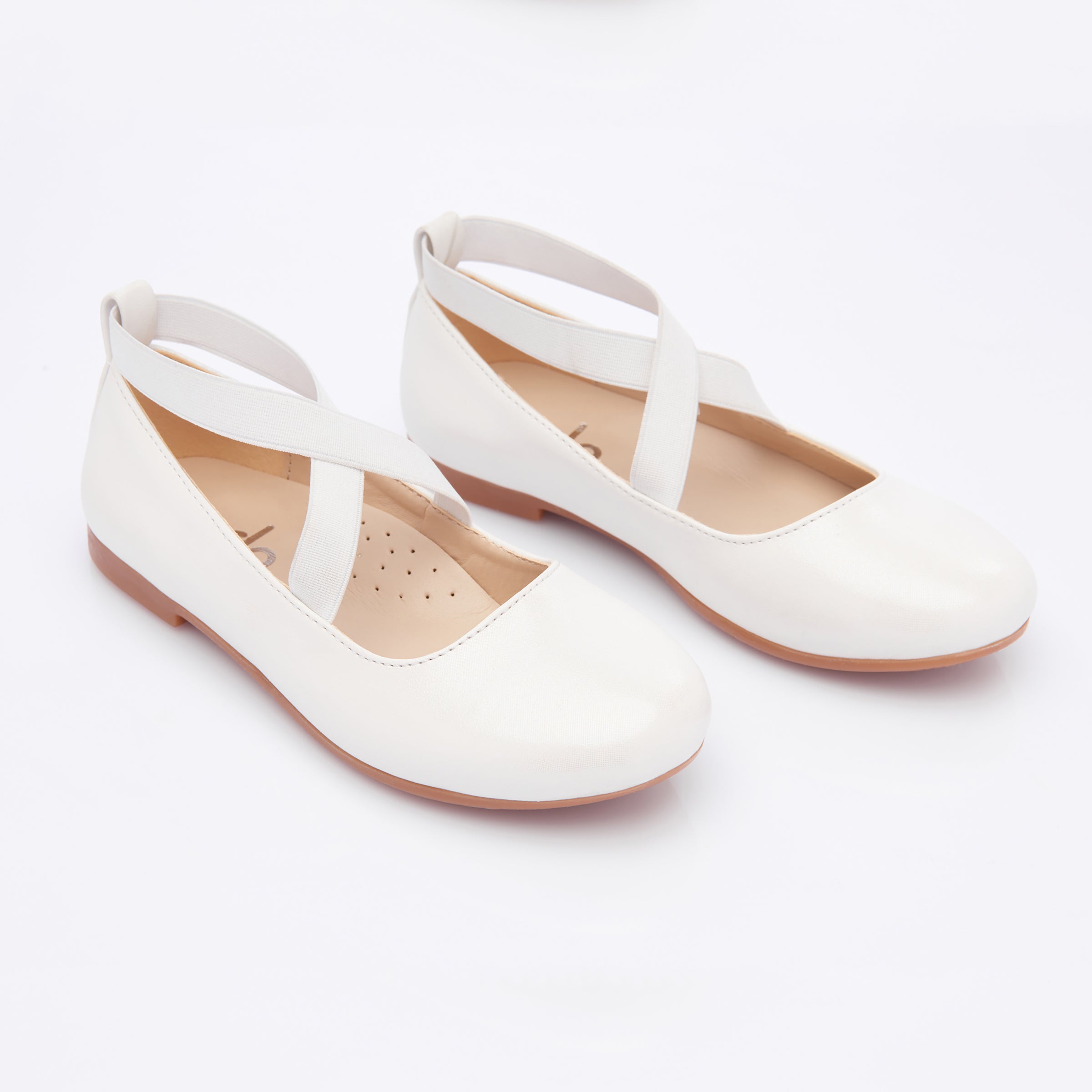 White Satin Ballerina Flats - Main Image