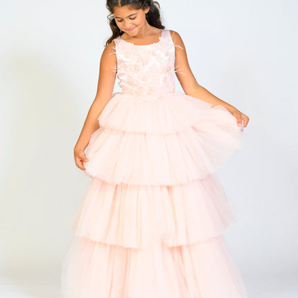 Pink Camellia Tiered Tulle Dress