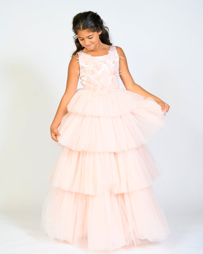 Pink Camellia Tiered Tulle Dress