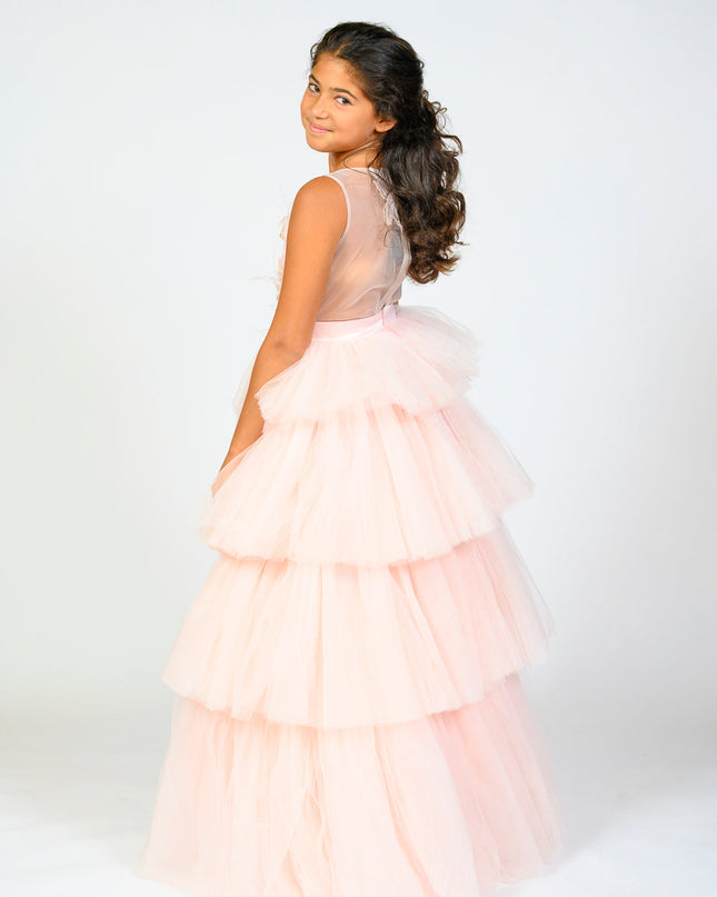 Pink Camellia Tiered Tulle Dress