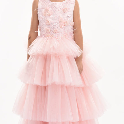 Pink Camellia Tiered Tulle Dress