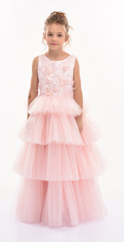 Pink Camellia Tiered Tulle Dress