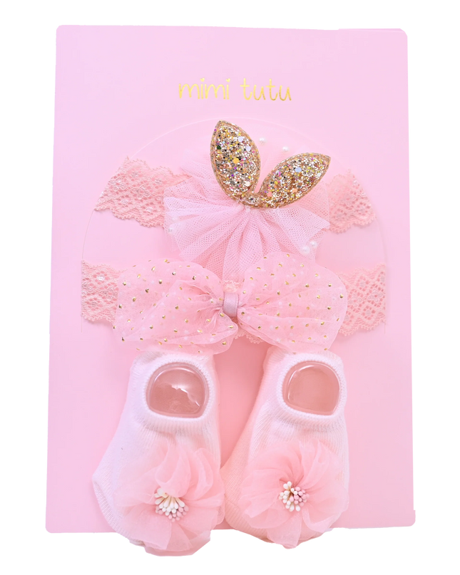 Pink Flower Bow Gold Accent Gift Set