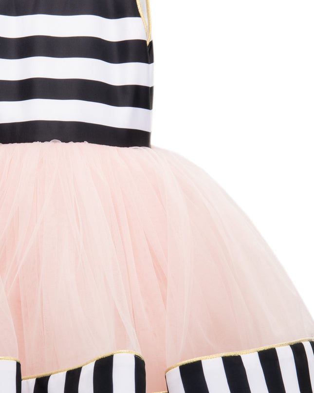 Black & White Striped Sleeveless Tulle Dress