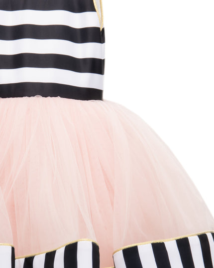 Black & White Striped Sleeveless Tulle Dress