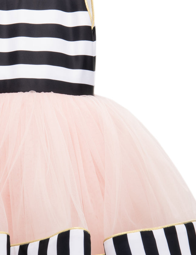 Black & White Striped Sleeveless Tulle Dress