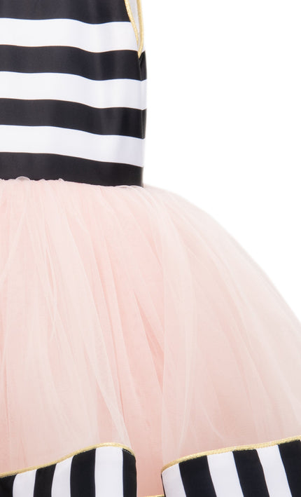 Black & White Striped Sleeveless Tulle Dress