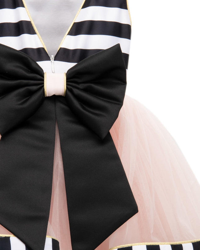 Black & White Striped Sleeveless Tulle Dress