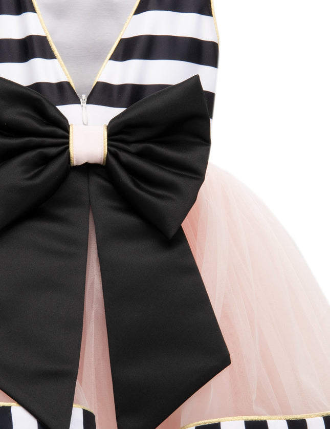 Black & White Striped Sleeveless Tulle Dress