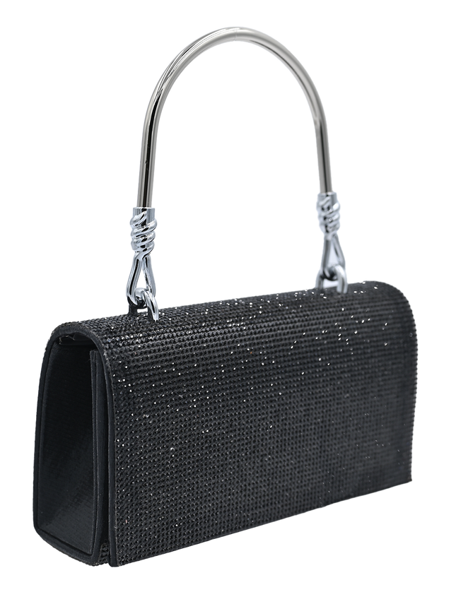 Black Rhinestone Foldover Handbag