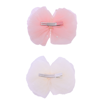 Tulle Bow Pearl Accented Hairclip Set