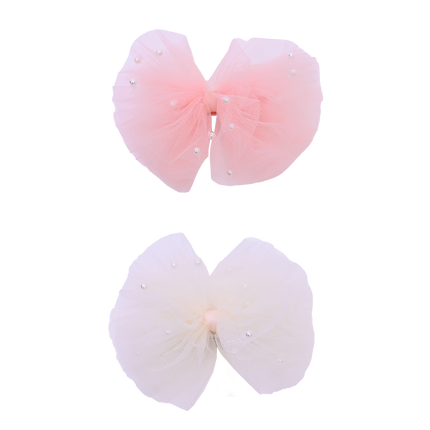 Tulle Bow Pearl Accented Hairclip Set