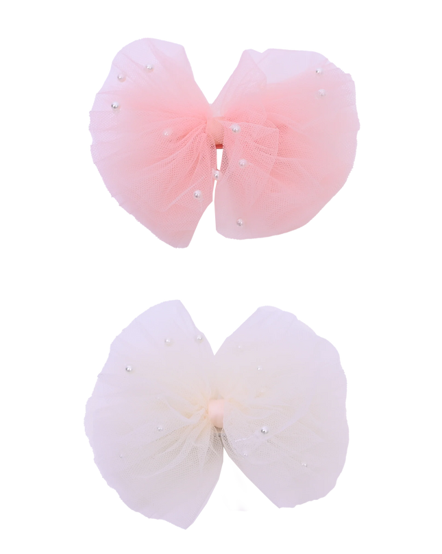 Tulle Bow Pearl Accented Hairclip Set