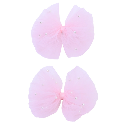 Tulle Bow Pearl Accented Hairclip Set