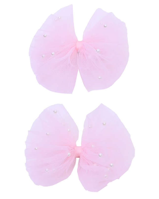 Tulle Bow Pearl Accented Hairclip Set