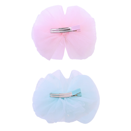Tulle Bow Pearl Accented Hairclip Set