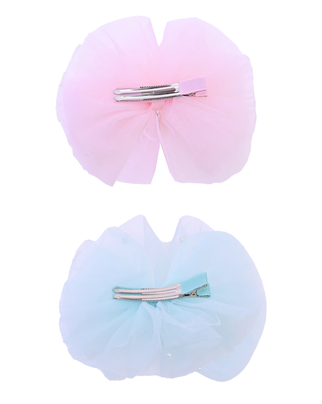 Tulle Bow Pearl Accented Hairclip Set