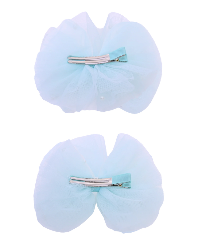 Tulle Bow Pearl Accented Hairclip Set