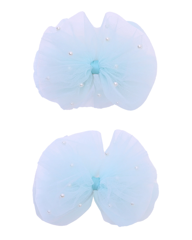 Tulle Bow Pearl Accented Hairclip Set