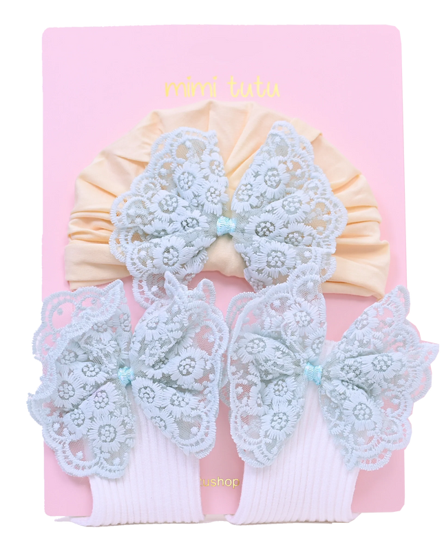 Teal Lace Bow and Yellow White Gift Set