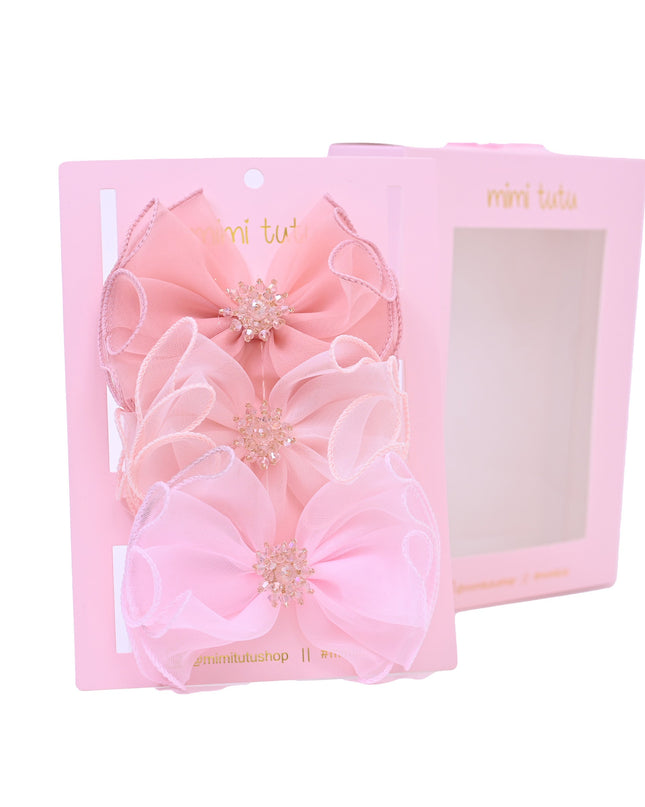 Multicolor Crystal Flower Bow Hairclip Set