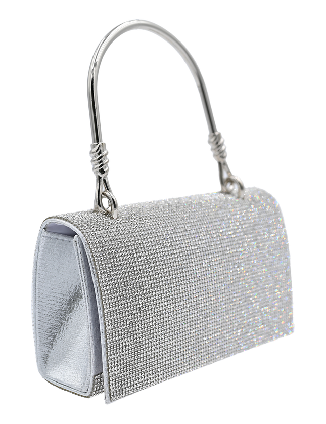 Silver Rhinestone Foldover Handbag
