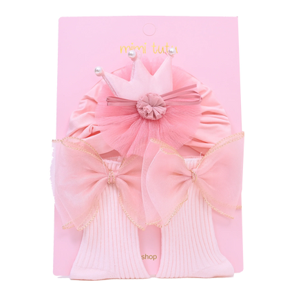 Pink Bow and Flower Crown Gift Set