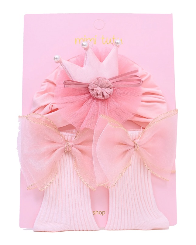 Pink Bow and Flower Crown Gift Set