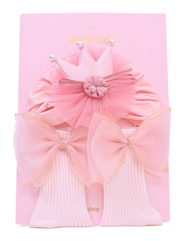 Pink Bow and Flower Crown Gift Set