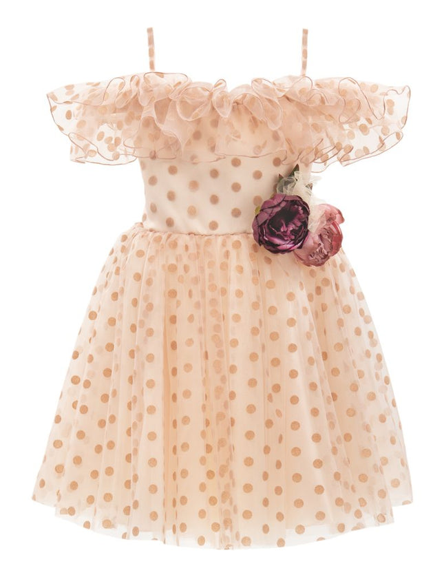 tulleen-Pink Chiffon Polka Dot Dress-2792