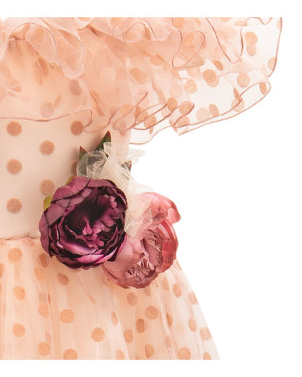 tulleen-Pink Chiffon Polka Dot Dress-2792