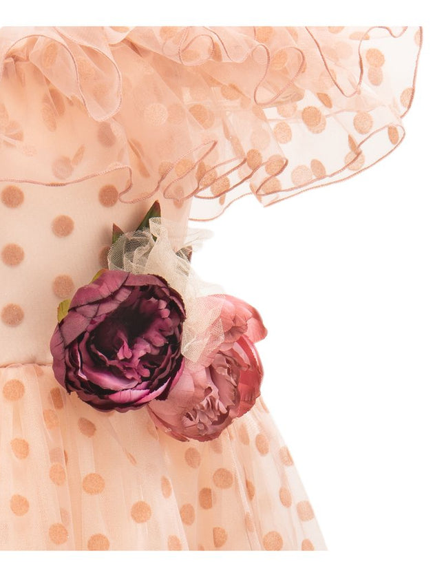 tulleen-Pink Chiffon Polka Dot Dress-2792