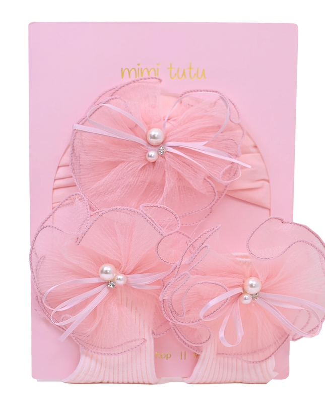 Pink Pearl Flower Ribbon Gift Set