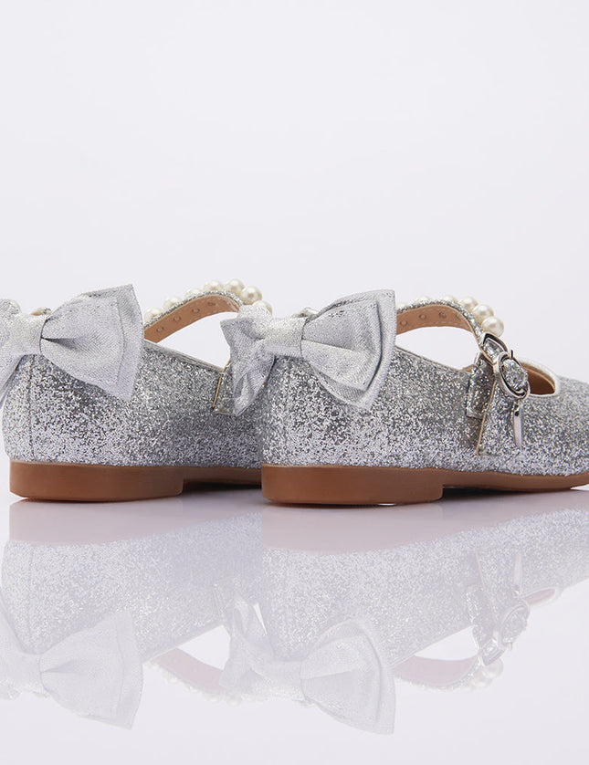 SIlver Glitter Bow Flats