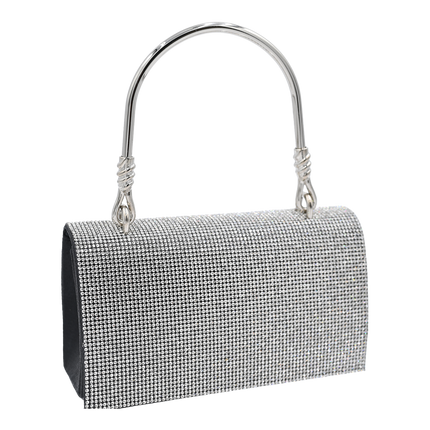 Silver Rhinestone Black Base Foldover Handbag