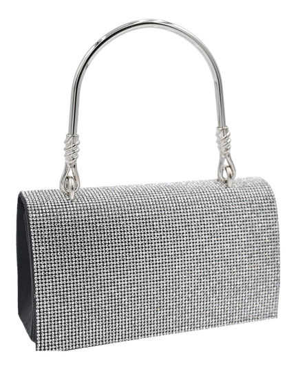 Silver Rhinestone Black Base Foldover Handbag
