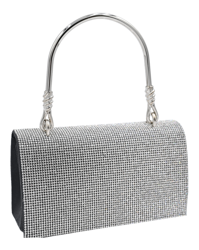 Silver Rhinestone Black Base Foldover Handbag