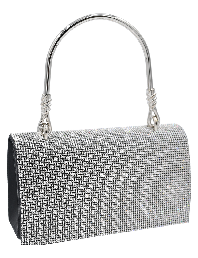 Silver Rhinestone Black Base Foldover Handbag
