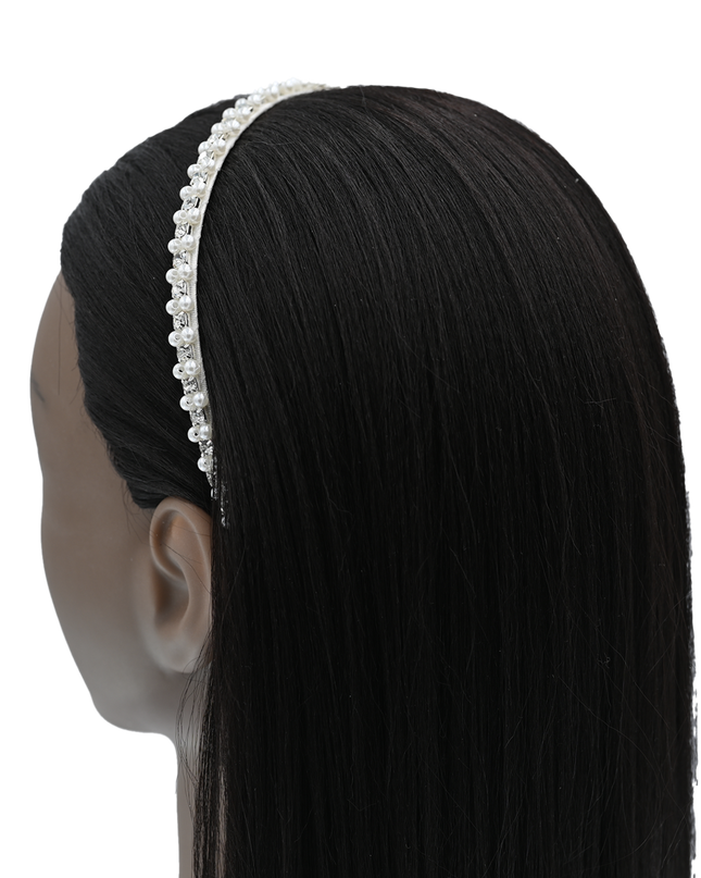 Platinum Rhinestone Embossed Pearl Headband