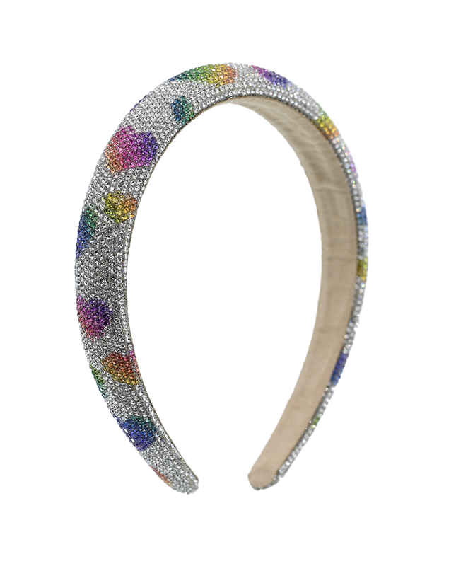 Multicolor Rhinestone Rainbow Heart Headband
