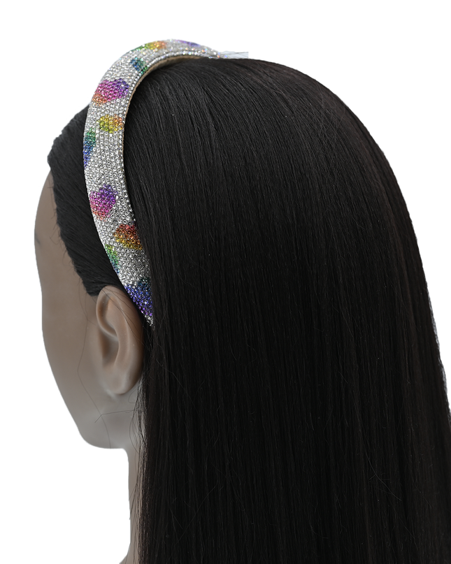 Multicolor Rhinestone Rainbow Heart Headband