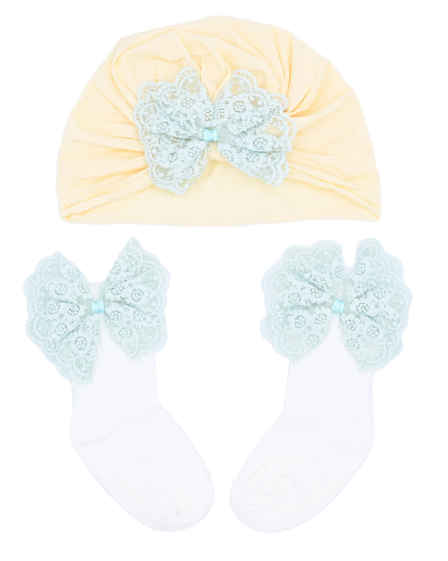 Teal Lace Bow and Yellow White Gift Set